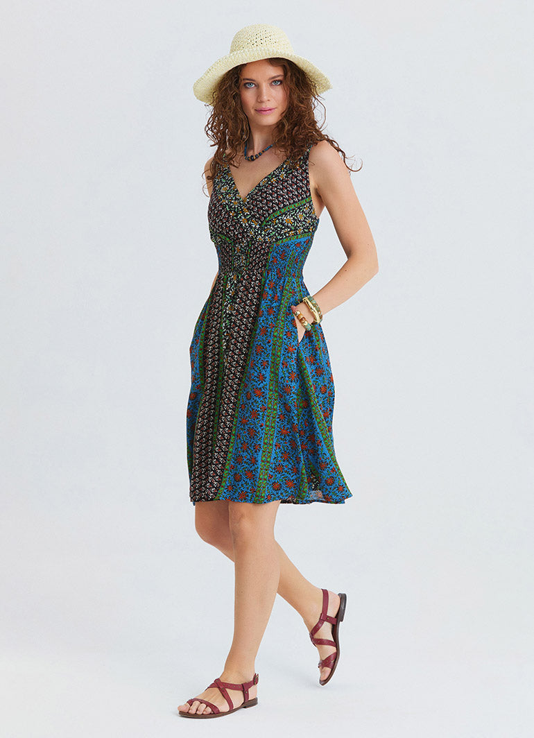 V Neck Strapless Elasticated Waist Floral Dress 4830