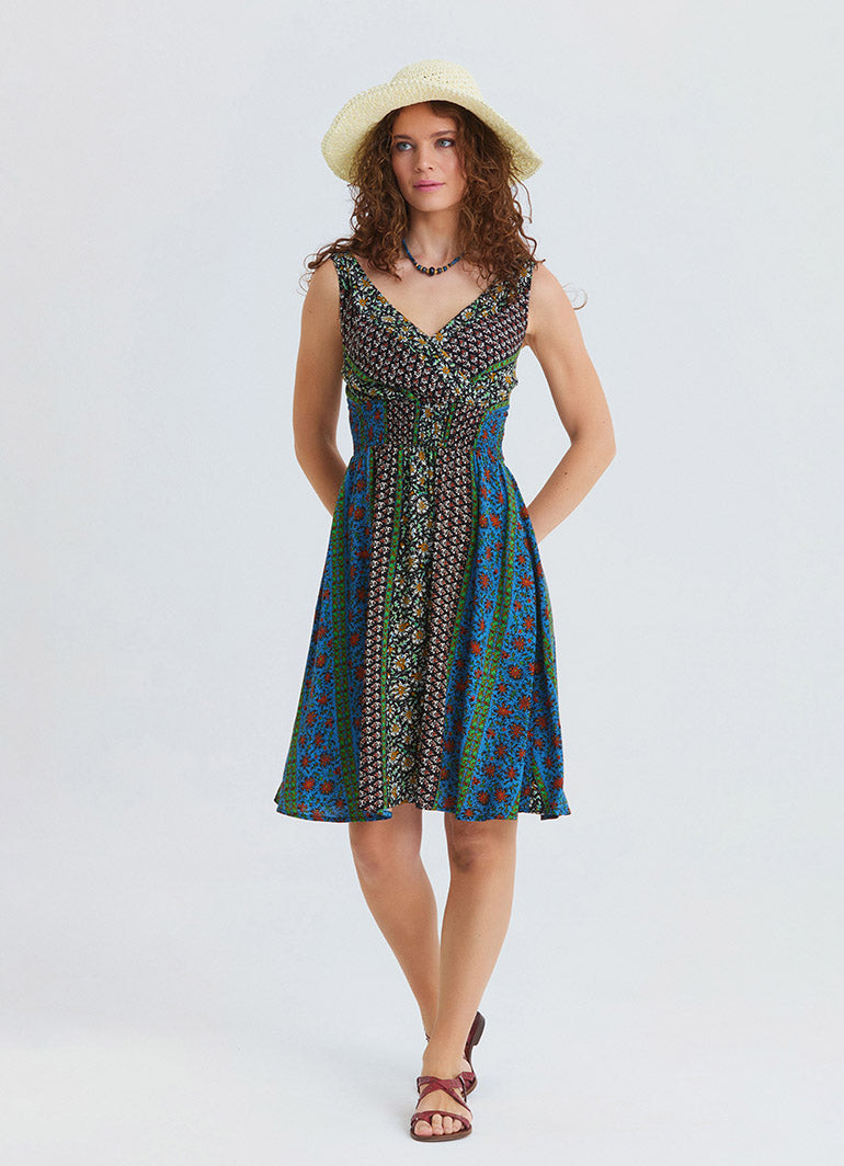V Neck Strapless Elasticated Waist Floral Dress 4830