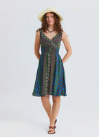 V Neck Strapless Elasticated Waist Floral Dress 4830