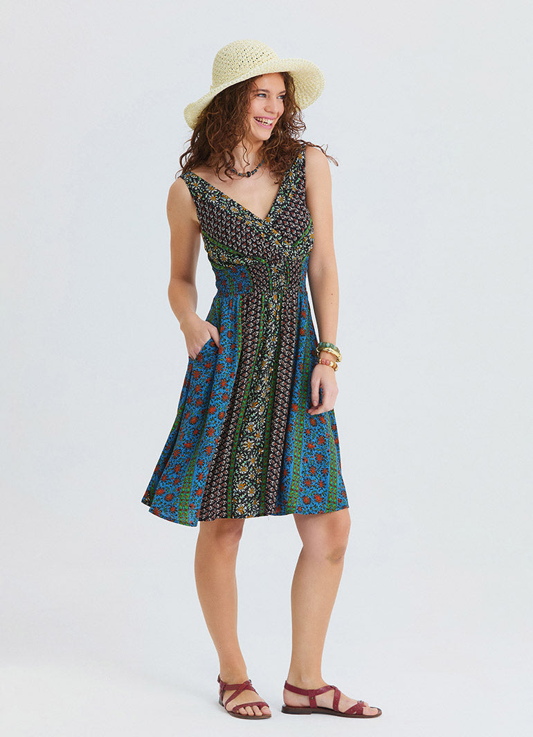 V Neck Strapless Elasticated Waist Floral Dress 4830