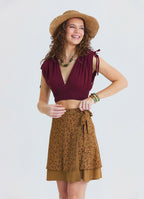 Double Layered Envelope Style Mustard Print Skirt 4966