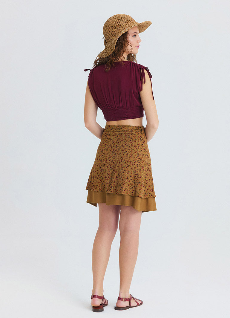 Double Layered Envelope Style Mustard Print Skirt 4966