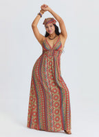 Thin Strapped Backless Orange Ethnic Dress 4821