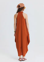 Asymmetrical Collar Tile Patterned Long Dress 4804