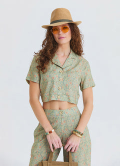 Button Down Collar Blouse with Yellow Flowers 4954