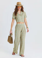Womens Authentic Pants with a Regular Waist and Yellow Flowers  4947