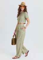 Womens Authentic Pants with a Regular Waist and Yellow Flowers  4947