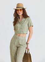 Button Down Collar Blouse with Yellow Flowers 4954