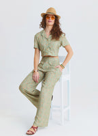 Womens Authentic Pants with a Regular Waist and Yellow Flowers  4947