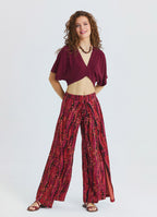 stringed Double Layered Coral Womens High Waisted Trousers 4851