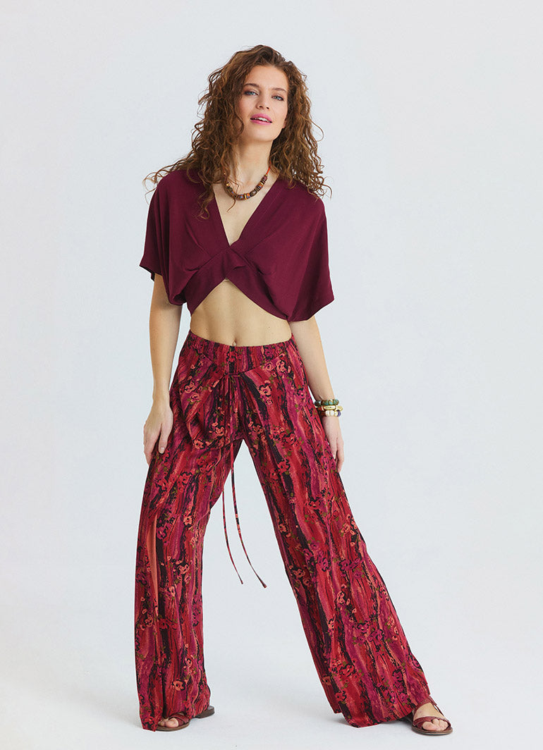 stringed Double Layered Coral Womens High Waisted Trousers 4851