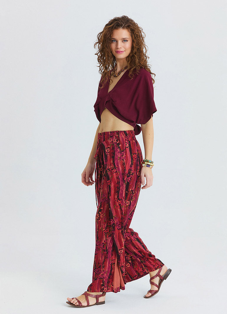 stringed Double Layered Coral Womens High Waisted Trousers 4851