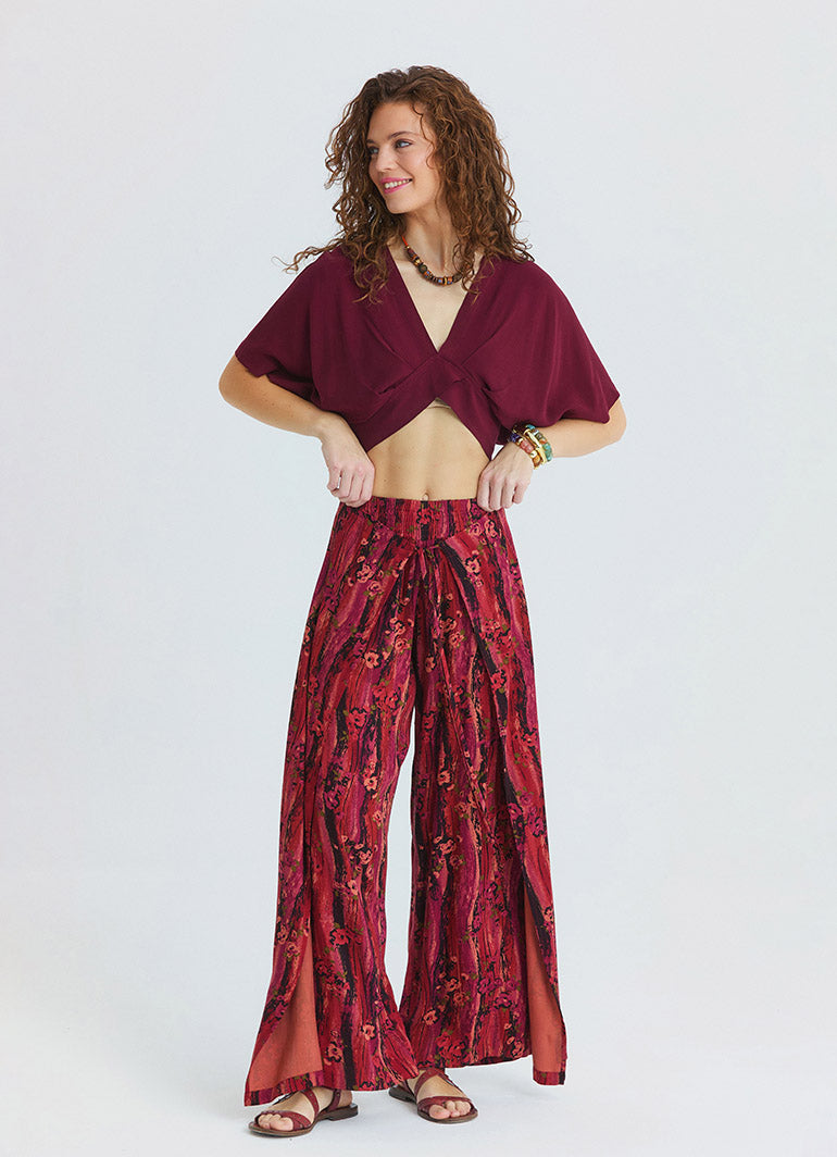 stringed Double Layered Coral Womens High Waisted Trousers 4851