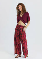 stringed Double Layered Coral Womens High Waisted Trousers 4851