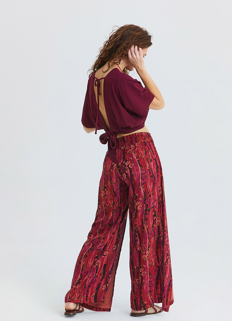 stringed Double Layered Coral Womens High Waisted Trousers 4851