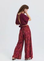 stringed Double Layered Coral Womens High Waisted Trousers 4851