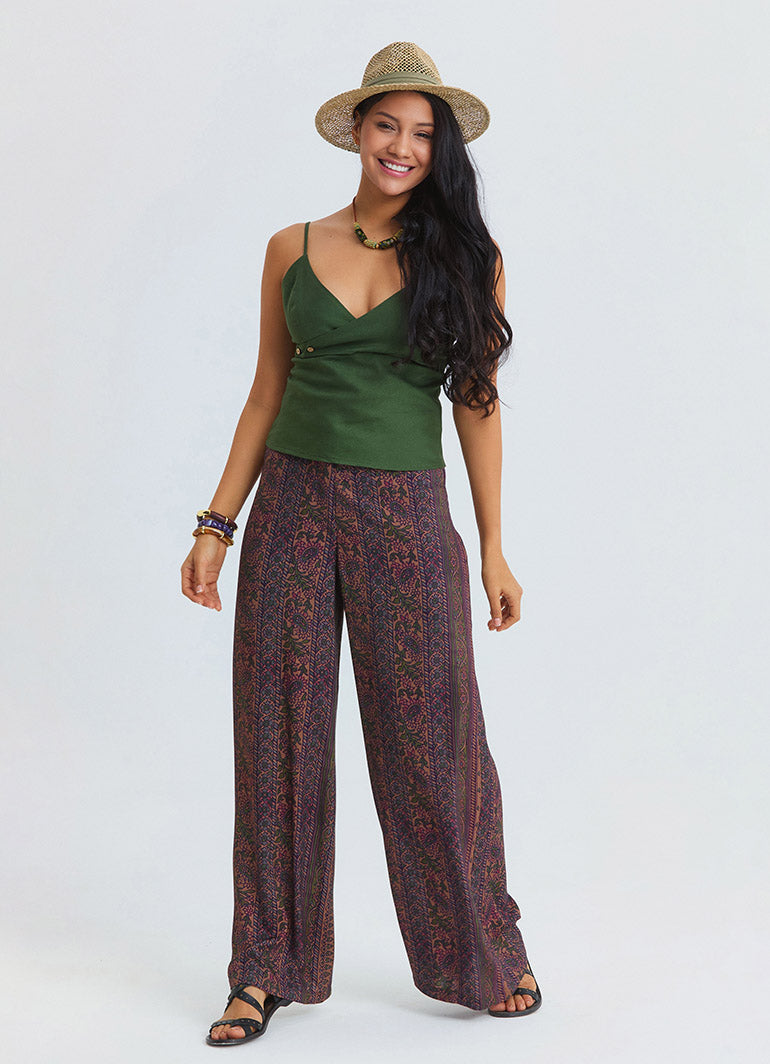 High Waist Wide Leg Ethnic Patterned Womens Palazzo Trousers 4872