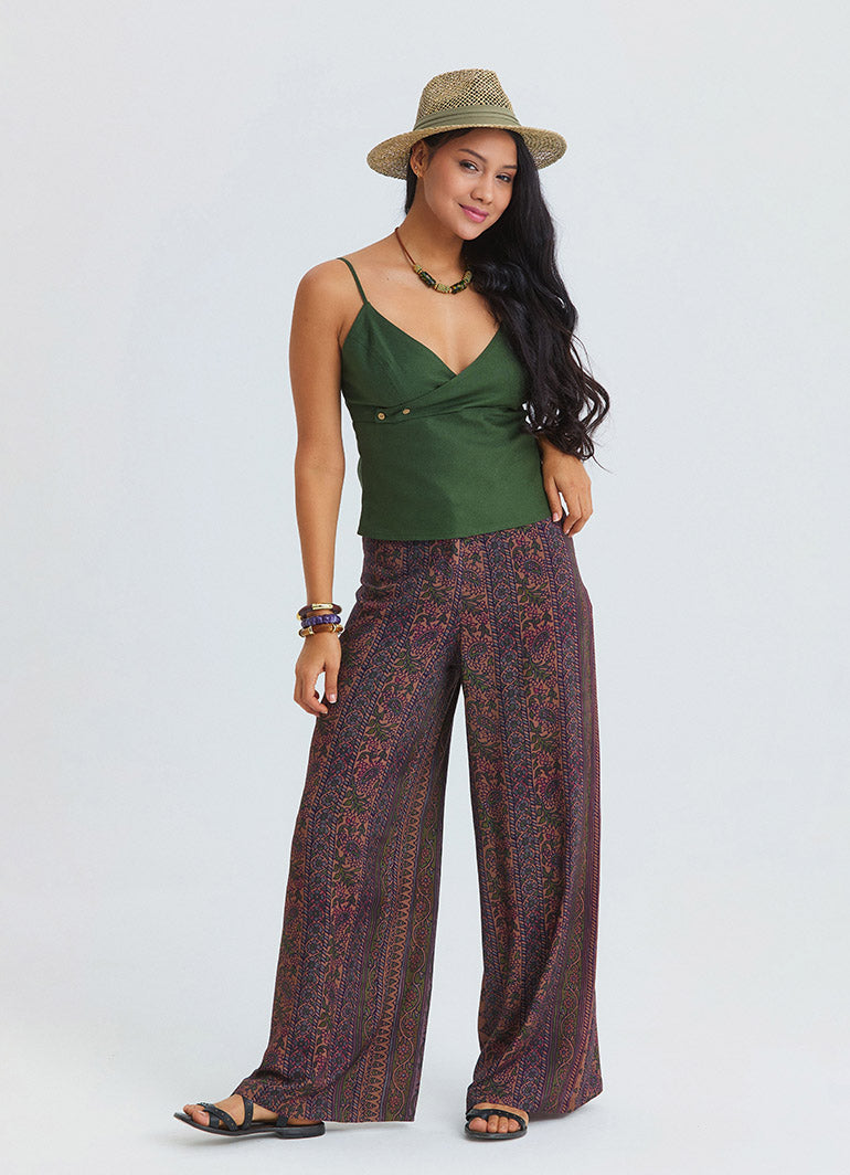 High Waist Wide Leg Ethnic Patterned Womens Palazzo Trousers 4872