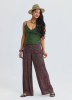 High Waist Wide Leg Ethnic Patterned Womens Palazzo Trousers 4872