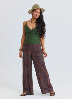 High Waist Wide Leg Ethnic Patterned Womens Palazzo Trousers 4872