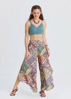 Regular Waist Asymmetrical Cut Beige Floral Womens Ethnic Trousers 4863
