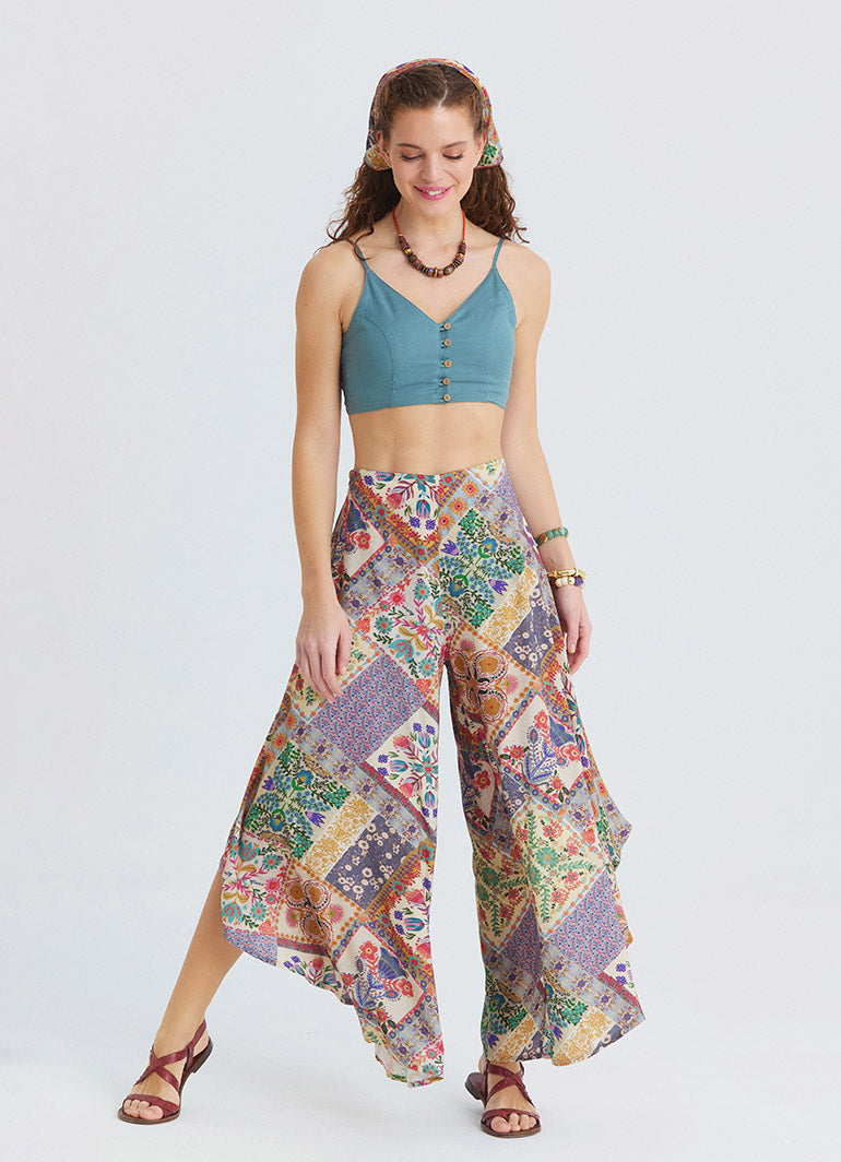 Blue Crop Top with Thin Straps and Button Detail  4916