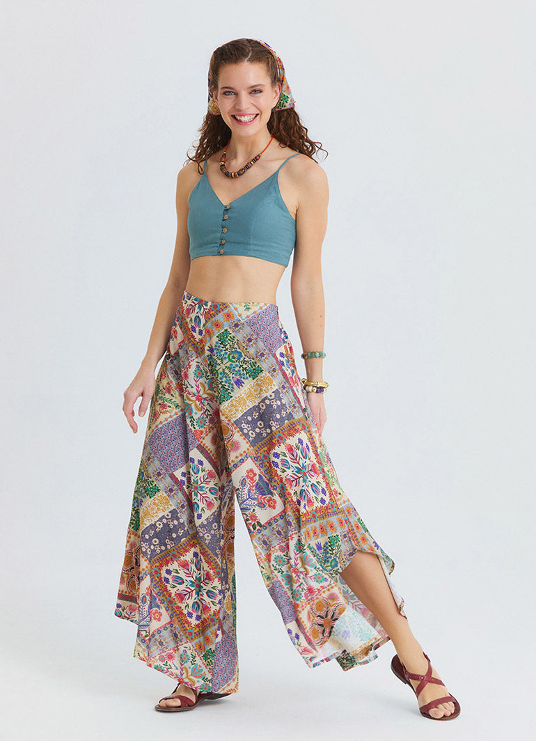 Blue Crop Top with Thin Straps and Button Detail  4916