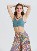 Blue Crop Top with Thin Straps and Button Detail  4916