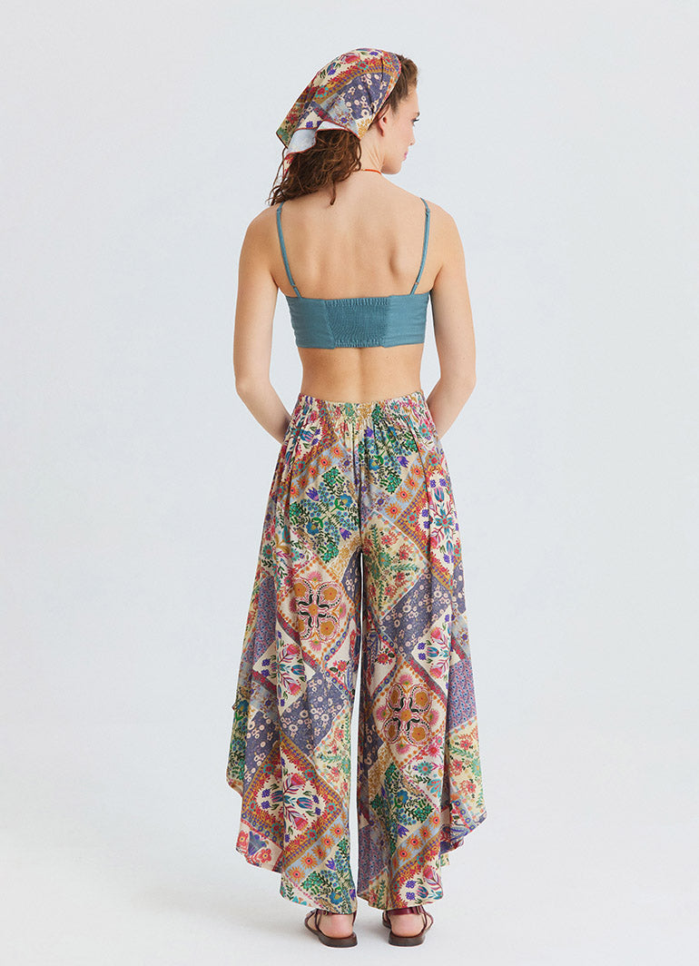 Blue Crop Top with Thin Straps and Button Detail  4916