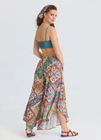 Regular Waist Asymmetrical Cut Beige Floral Womens Ethnic Trousers 4863