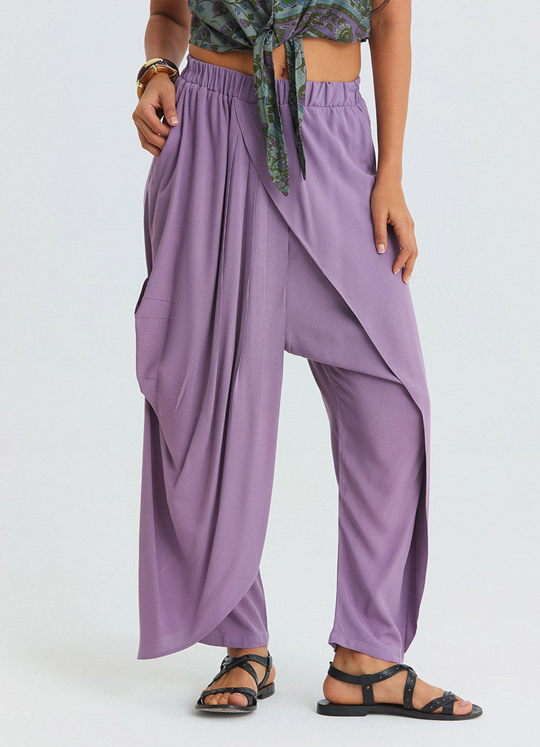 Elasticated Waistband, Cross Over Detail Lilac Women's Relaxed Fit Trousers 4844