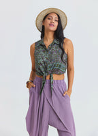 Shirt Collar Asymmetrical Cut Agora Crop Blouse 4963
