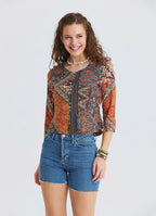 Collar Button Detail Coffee Authentic Blouse 4886