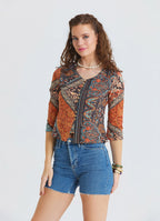 Collar Button Detail Coffee Authentic Blouse 4886