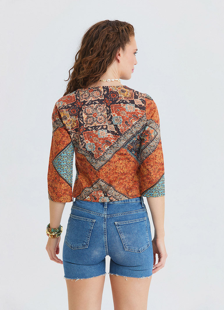 Collar Button Detail Coffee Authentic Blouse 4886