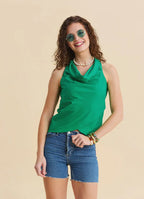 Sleeveless Drape Neck Asymmetrical Green Boho Top