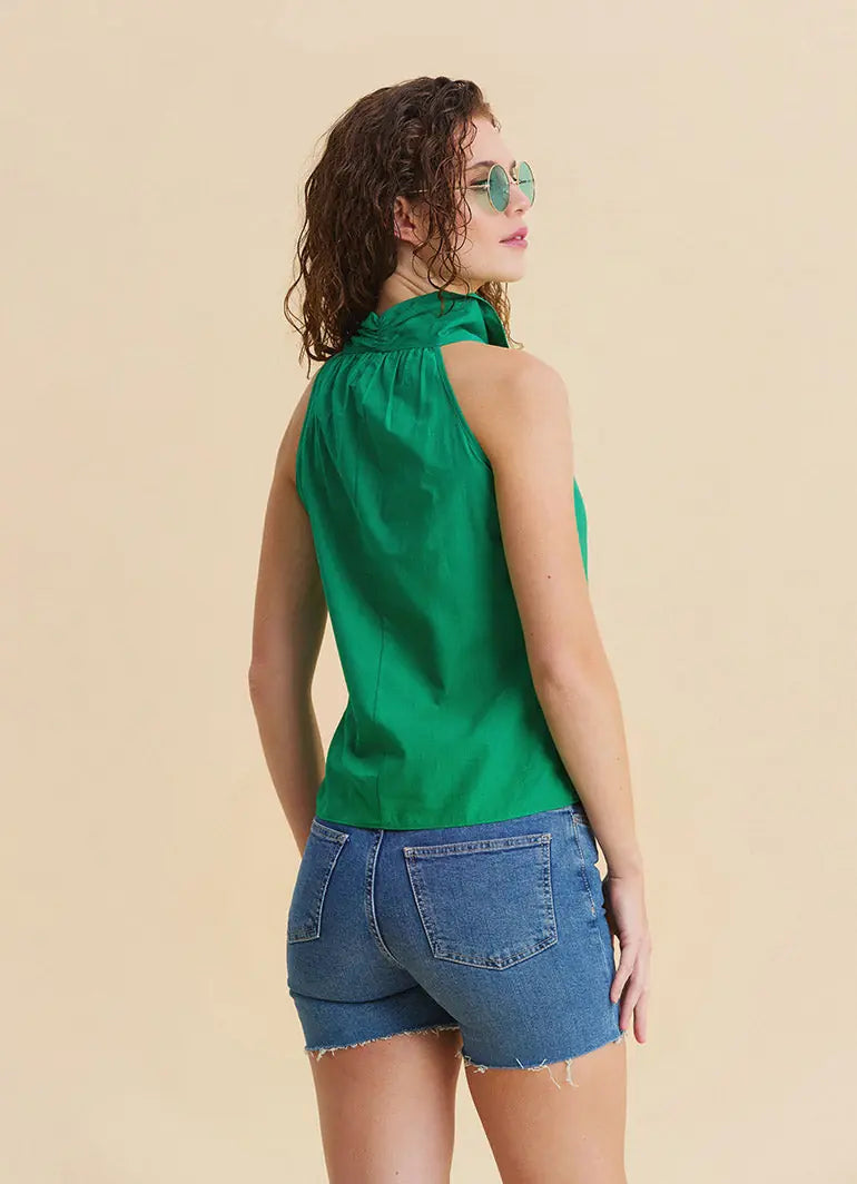 Sleeveless Drape Neck Asymmetrical Green Boho Top