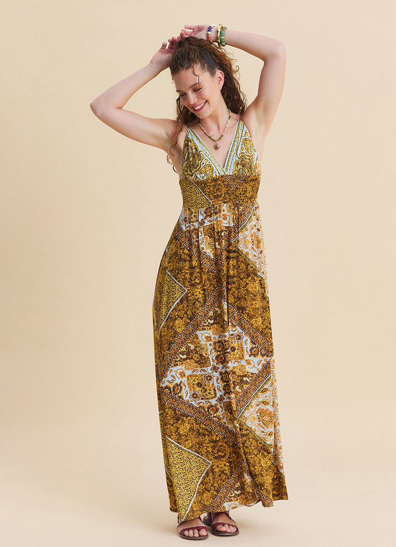 Thin Strapped Backless Yellow Authentic Dress 4819