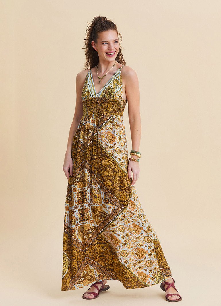 Thin Strapped Backless Yellow Authentic Dress 4819