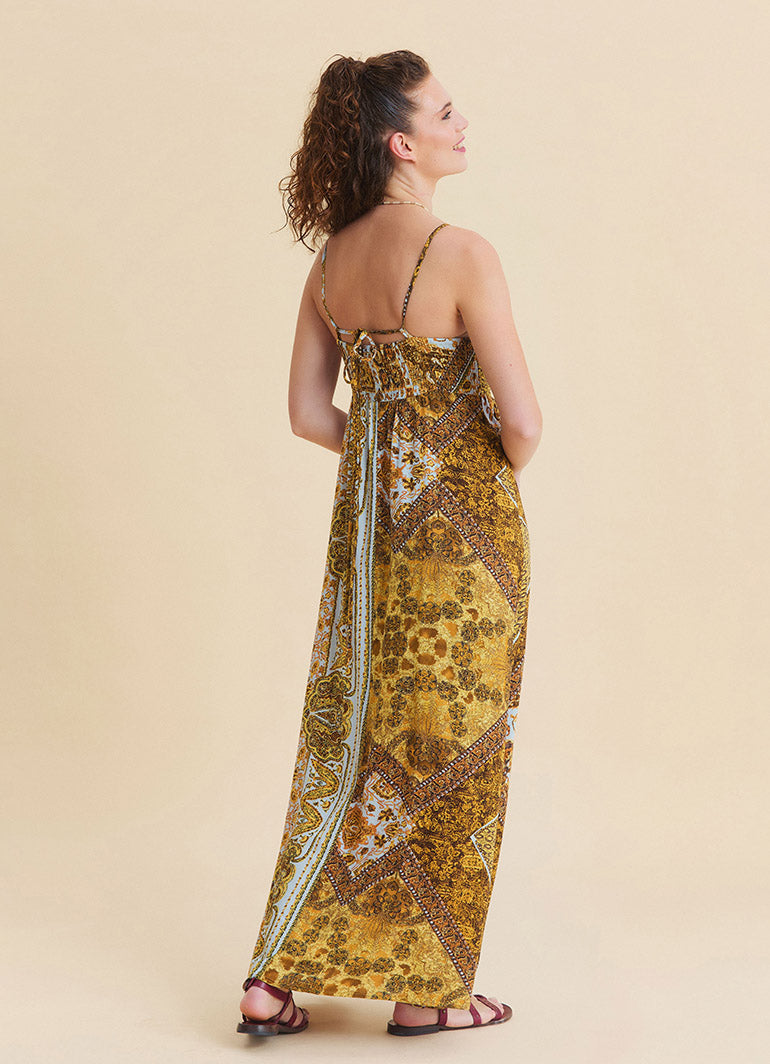 Thin Strapped Backless Yellow Authentic Dress 4819