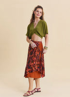 Elasticated Waist Double Layered Coral Asymmetrical Skirt 4910