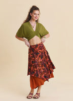 Elasticated Waist Double Layered Coral Asymmetrical Skirt 4910