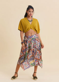 Gipe Detailed Belted Beige Floral Skirt 4901
