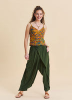Women's Bohemian Trousers with Elasticated Waistband and Cross-Over Detail 4845