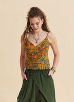V Neck Strappy Mustard Floral Blouse 5007