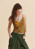 V Neck Strappy Mustard Floral Blouse 5007