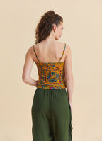 V Neck Strappy Mustard Floral Blouse 5007