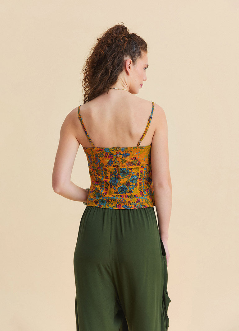 V Neck Strappy Mustard Floral Blouse 5007