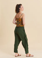 Women's Bohemian Trousers with Elasticated Waistband and Cross-Over Detail 4845