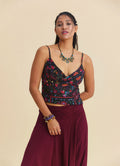 V Neck Strappy Black Floral Blouse 5008